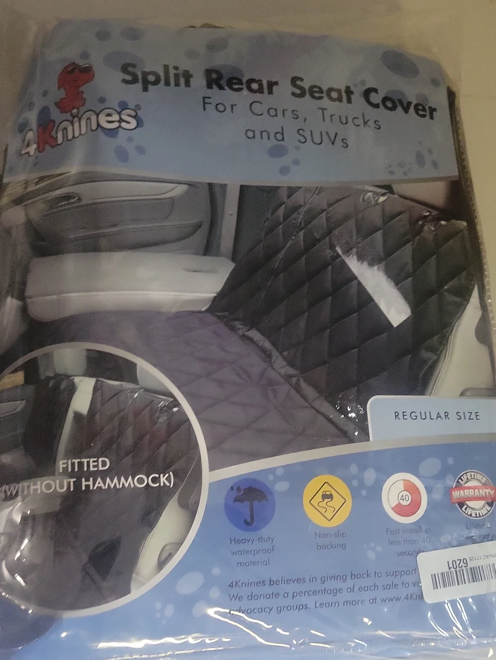 Black Split Rear Seat Cover for Cars, Trucks & SUVs